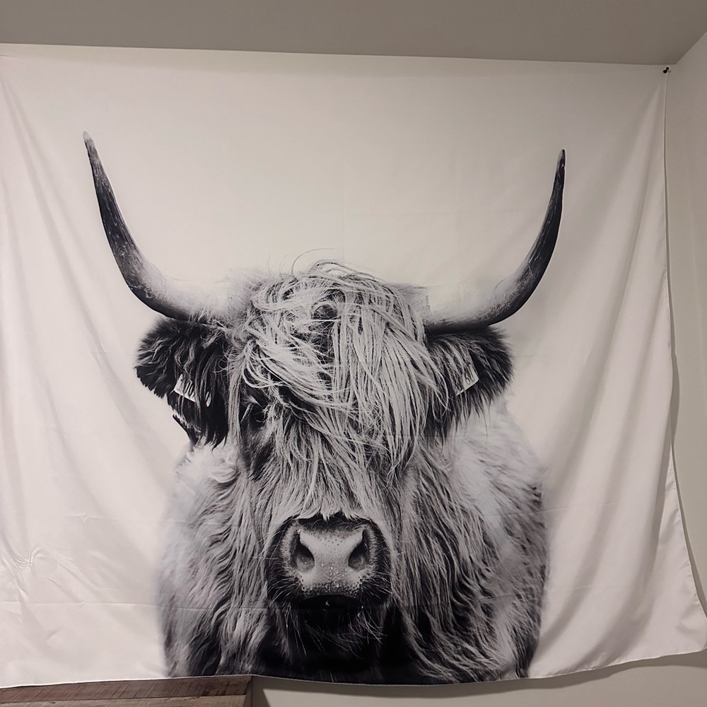 Black and White Highland Cow Wall Tapestry